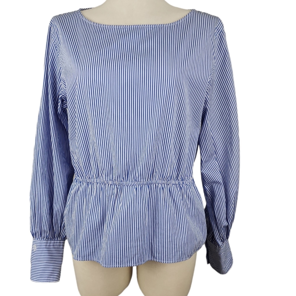 Polo Ralph Lauren Women's Blue And White Striped Blouse Buttons Down The…